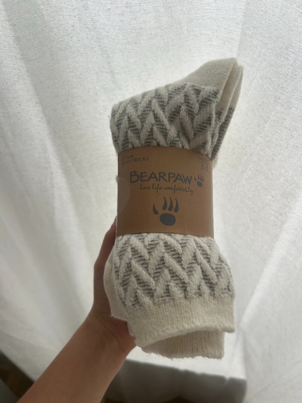 NWT Bearpaw 6 Pair Boot Socks Ivory & Gray Ladies Shoe Size 4-10